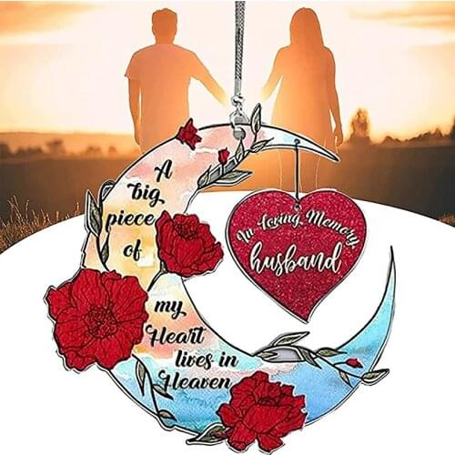 New Memorial Husband Hanging Ornament Painted Acrylic Heart Moon Rose Pendant for Bedroom Car Office Decoration