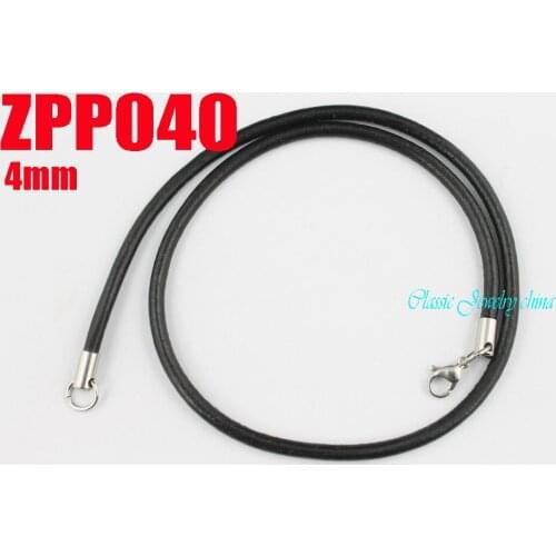Wholesale (14"-38") 4mm black real leather necklace stainless steel accessories jewelry DIY parts 100pcs ZPP040