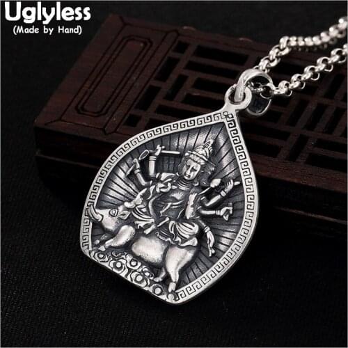 Uglyless 100% Real 990 Silver Buddha Pendants Necklaces no Chain Abstract Heart Pendant Fine Jewelry Thai Silver Buddhism Bijoux