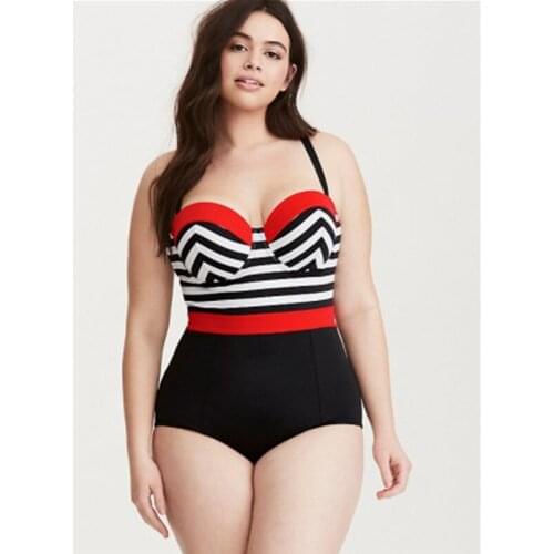 Plus Fat Conservative Swimsuit Striped Plus Size European and American Swimwear Fat Woman Bikini Women Swimsuit