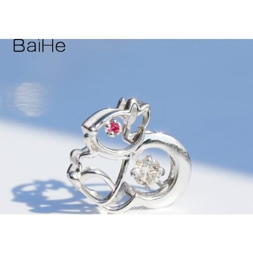 BAIHE Solid 18K White Gold 0.08ct Certified H/SI Round 100% Genuine Natural Diamonds Wedding Women Trendy Fine Jewelry Necklaces