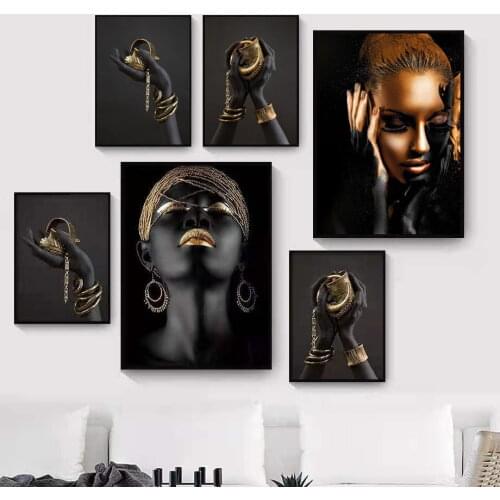 Nordic Living Room Sofa Background Wall Decoration Painting African Golden Beauty Mural Bedroom Canvas Painting Core