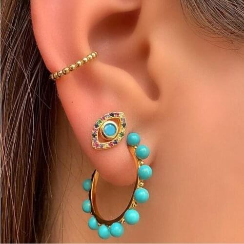 SAY HELLO Acrylic Turquoises Beaded Hoop Earrings for Women Girls Classic C shaped Hoop Charm Earrings Party Jewelry K2607