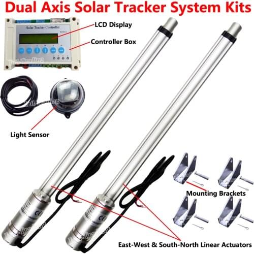 Electric Sun Track LCD Controller &2*18" Linear Actuator 1500N 12V Motor DIY Dual Axis Solar Panel Tracking Sunlight Tracker Kit