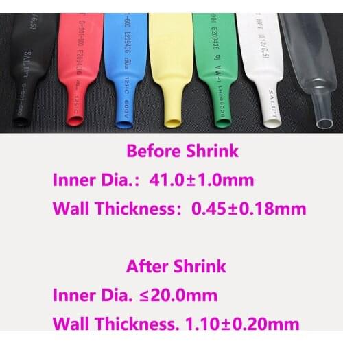 2:1 Ratio Φ40mm Heat Shrinkable Tubing Shrinkage Tube Heat Shrink Tubes UL ROHS White/Black/Red/Green/Blue/Transparent/Yellow