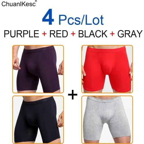 Mens Long Boxer Pants Large Anti Wear Leg Sports Underpants Running Fitness Youth Soft Cotton Shorts Hot 2020 4 pcs/Lot