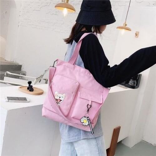Women Japanese Canvas Bag Cartoon Dog Print Shoulder Bag Handbags Student Messenger Bag