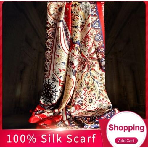 Women 100% Real Silk Square Scarf Print Natural Pure Silk Bandana Shawls Wraps Woman Silk Scarves Square Headscarf Large Size