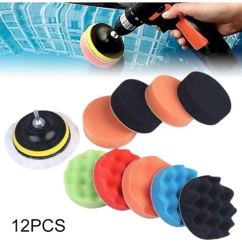 12pcs 3inch Sponge Car Polisher Waxing Pads Buffing Kit Detailing Polish Buffer Drill Wheel Polishing Removes Scratches Boat