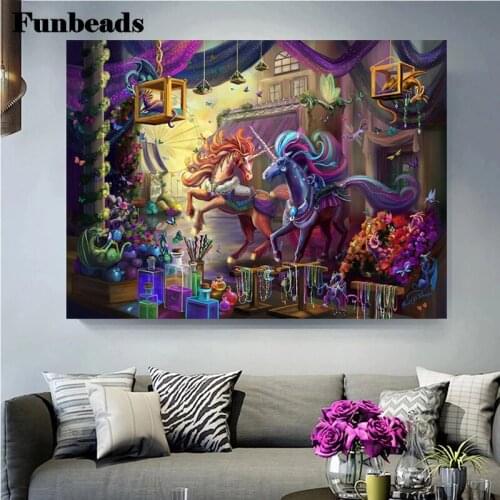5D DIY diamond painting Fantasy unicorn castle landscape cross stitch Full Square Round diamond embroidery mosaic picture FF5899