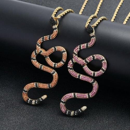 Freewear New Hip Hop Gold Colorful Snake Pendant Necklace Micro Pave Zircon Iced Out Animal Jewelry Man Women Gift