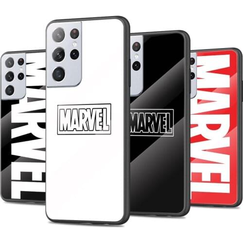 Marvel Logo Tempered Glass Cover For Samsung Galaxy S21 Plus Ultra M21 M31 M51 A52 A72 Phone Case Coque