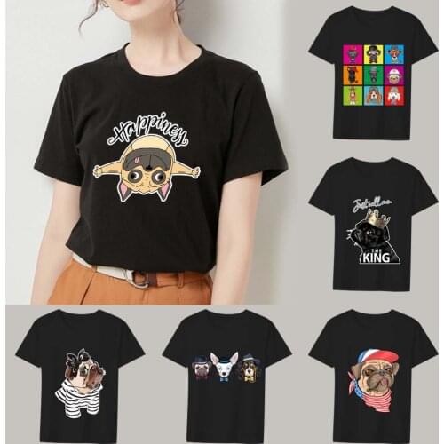 Womens T-shirt Summer Vogue Basic O-neck Slim Ladies Commuter Breathable Cute Dog Pattern Printing Series Comfortable Soft Top
