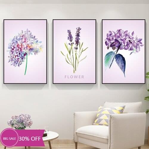 Minimalist Purple Lavender Poster And Print Modern Small Fresh Plant Flower Canvas Painting Nordic Style Living Room Decoration