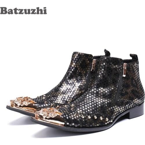 Japan Style Rock Men Boots Metal Pointed Toe Leather Boots Ankle Rivets Bling Botas Hombre Designers Party, Runway Boots, US12