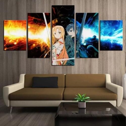 Wall Art Canvas Painting Modular Home Decor 5 Piece Set Sword Art Online Picture Modern Printing Anime Living Room Poster