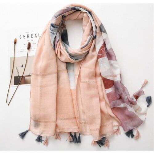 2021 Newest Glitter Tassels Scarf Shawls Women Fashion Muslim Hijabs Large Size Cotton Head Wraps Turbans Headscarf 1PC Retail