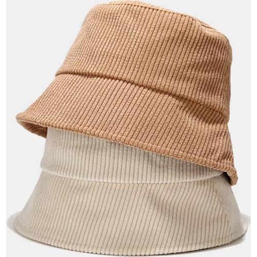 New Corduroy Bucket Hat Women Panama Winter Autumn Warm Solid Streetwear Folding Travel Sun Cap Big Wide Visor Vintage Flat Hat