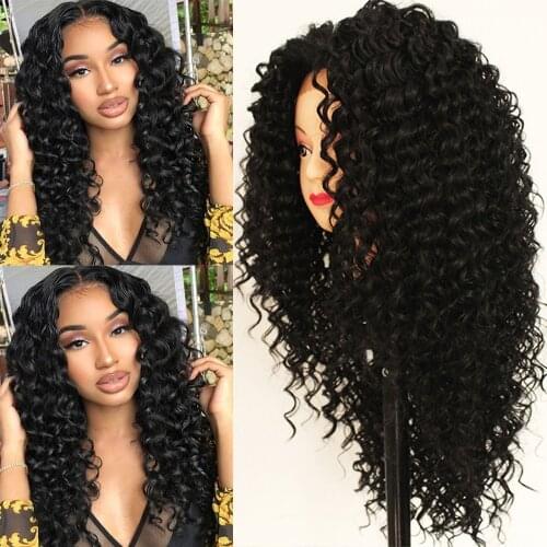 TaBeWay Lace Front Wigs Black Kinky Curly Wig Heat Resistant Glueless Long Curly Synthetic Lace Front Wigs for Black Women