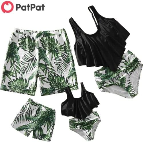 PatPat New Arrival Summer Flounce Tropical Plants Print Matching Swimsuits Family Look Floral full print White Sets Matching Set