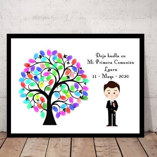 Personalized Name Date Fingerprint DIY Signature Guestbook For Kids First Holy Communion Party Decoration (Inkpad Included)