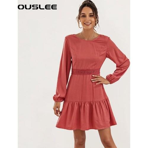 OUSLEE A-line Dress Women Sexy Backless Lace Up Mini Dresses Lantern Sleeve Elegant Office Ladies Party Dresses Vestido De Mujer