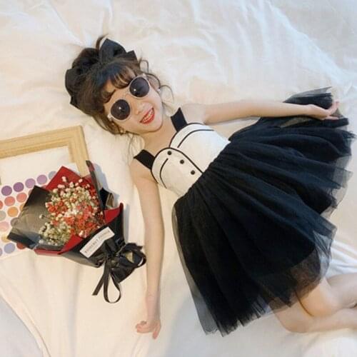 Girls Hepburn Style Princess Dress Baby Girl Black And White Sling Lace Dresses 3-9 Years Children Fashion Clothes vestidos