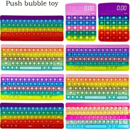 Rainbow Keyboard Pop Push Bubble Fingertip Toys Multicolor Keyboard Calculator with Word Toys Childrens Desktop Sensory Toys