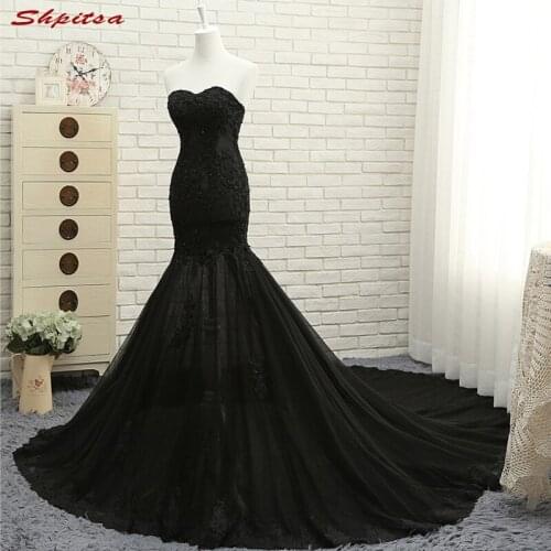 Sexy Black Lace Mermaid Prom Dresses Long Beaded Prom Evening Party Dresses for Graduation Gowns vestidos de formatura