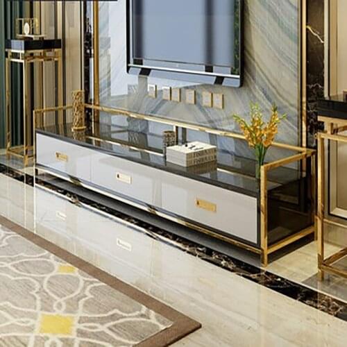 Nordic TV cabinet ins wind light luxury living room black and white coffee table combination set Hong Kong style flower stand TV