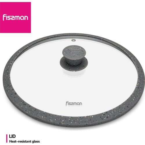 Fissman Glass Lid with Grey MARBLE Silicone Rim Round Wok Lid