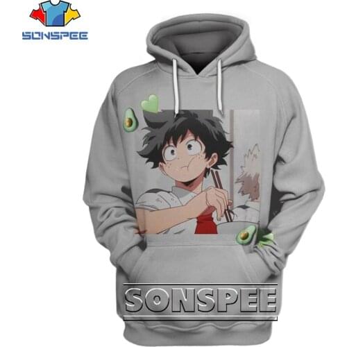 SONSPEE 3D Anime My Hero Academia Hoodie Mens Trendy Fashion Loose Oversized Casual Otaku Cartoon Fighting Print Clothing