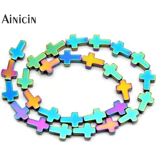 High Quality 10x16mm Rainbow Color Plating Cross Hematite Beads Rainbow Blue Gold Silver Plating Strand Beads 5pc/lot