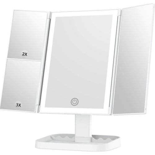 Makeup Mirror with Lights, 3 Color Lighting, Lighted Makeup Mirror, 1x 2X 3X Magnification, Vanity Mirror with 72LEDs, Touch Con