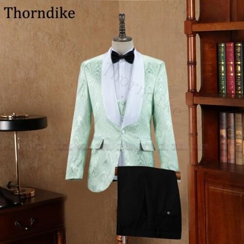 Thorndike Shawl Lapel Suits for Men Custom Made Terno Slim Groom Custom 3 Piece Wedding Mens Suit Masculino(Jacket+Pant+Vest)