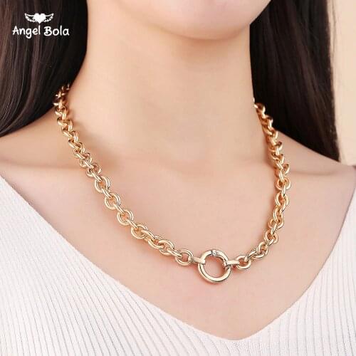 Punk Miami Cuban Choker Necklace Hip Hop Jewelry 2020 Trendy Iron Thick Chain Circle Paris Necklace Women Neck Accessories