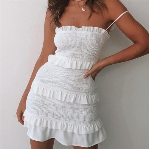 4 Colors Women Summer Sleeveless Tight Dress Stretch Bodycon Party Mini Dress Women Elegant Solid Slim Ruffle Pencil Dress