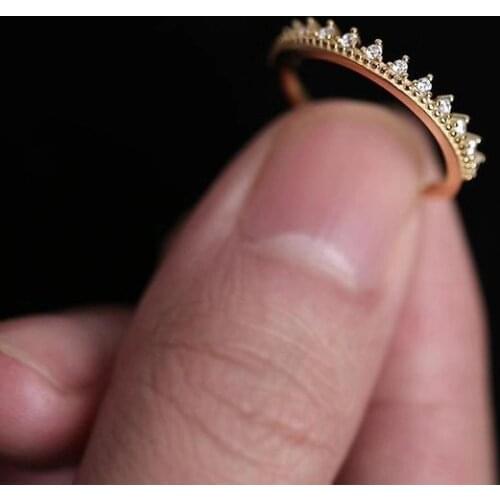 Cute Female Crystal Crown Thin Ring 100% Real 925 Sterling Silver Gold Wedding Rings For Women Boho White Zircon Engagement Ring