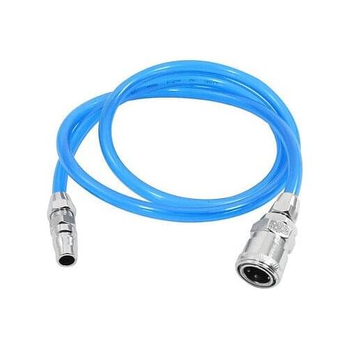 1/2" Quick Connector 8x5mm Air Compressor PU Tube Hose Pipe Clear Blue 1Meter