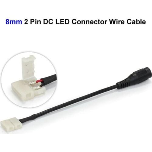 100pcs 8mm 2 Pin Female DC Jack Connector Wire Adapter For SMD 3528 Single Color LED Strip PCB Board Connector Cable