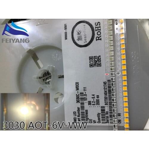 100Pcs AOT High Power LED 3030 1.6W 6V 3000K Warm white EMC Lighting Application