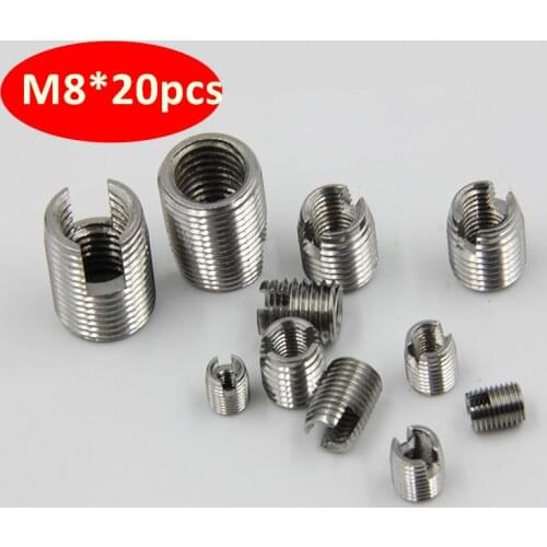 20pcs Stainless steel M8 Self Tapping Thread Insert Screw Bushing M8*1.25*15mm 302 Slotted Type Wire Thread Repair Insert