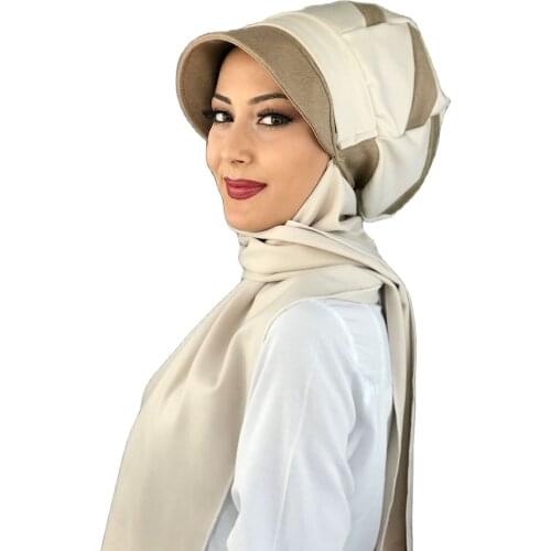 2021 new Fashion Hijab Women Muslim Bathing Cap Islamic Hijab Scarf Scarf Milk Coffee Cream Color Hat Shawl
