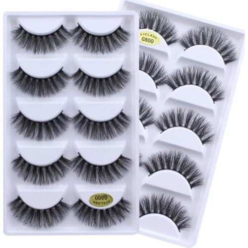 5 pairs 100% Real Fake Mink Eyelashes 3D Natural False Eyelashes 3d Mink Lashes Soft Eyelash Extension Makeup Kit Cilios G800