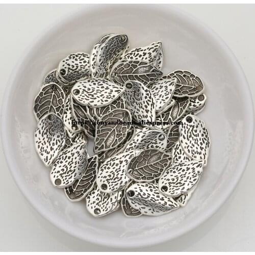 50Pcs/Lot) Zinc Alloy Tibetan Silver European Charm Leaf-Shape Pendant Size 16x9mm ZN3281B