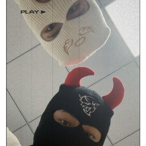 Angels&Demons Balaclava Couple Hats Full Face Cover Ski Mask Hat Army Tactical Cs Windproof Knit Beanies Bonnet Winter Warm Caps