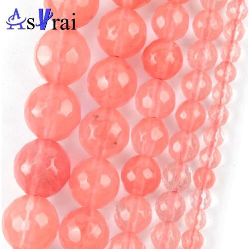 Natural Stone Faceted Cherry Quartz Spacer Loose Round Beads For Jewelry Making 4/6/8/10/12mm Diy Bracelets Accessories 15"