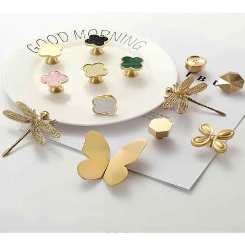 Four Leaf Clover shape/Butterfly/Dragonfly Light Luxury Wardrobe Handle Brass Nordic Furniture Cabinet Door Handle Drawer Pulls