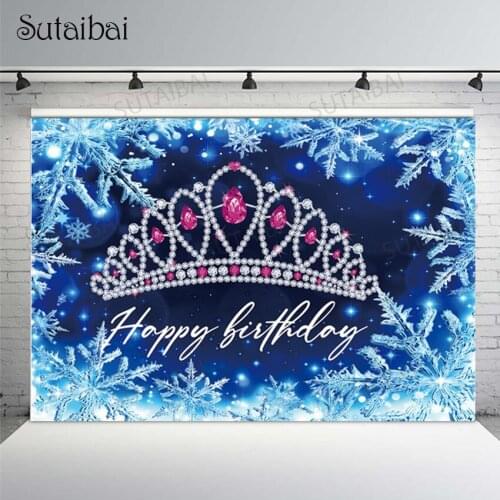 Birthday Party Background Decoration Girls Photography Studio Princess Crown Snowflake Frozen Photo Backdrops Studio Fond Photos