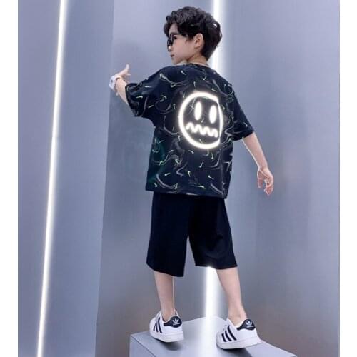 Childrens clothing boys summer suits 2021 new handsome foreign childrens summer Korean two-piece suit